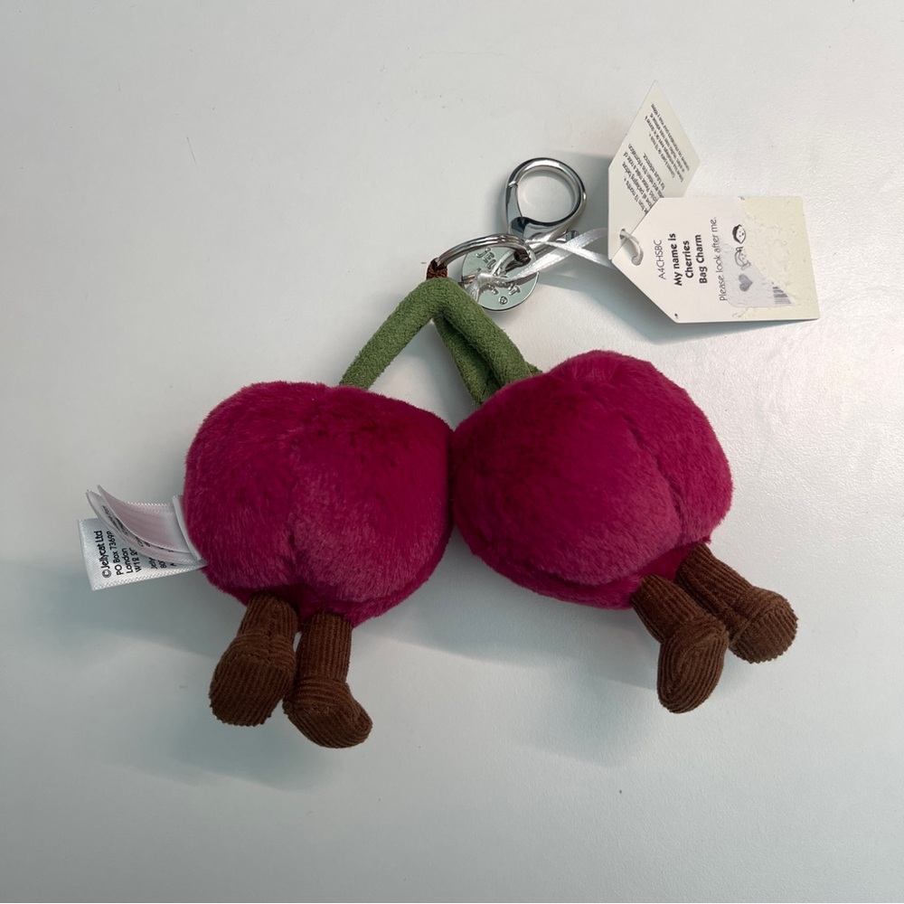 BNWT RARE Jellycat Amuseables Cherries Bag Charm Plush Accessory Fruit Keychain - Picture 5 of 6